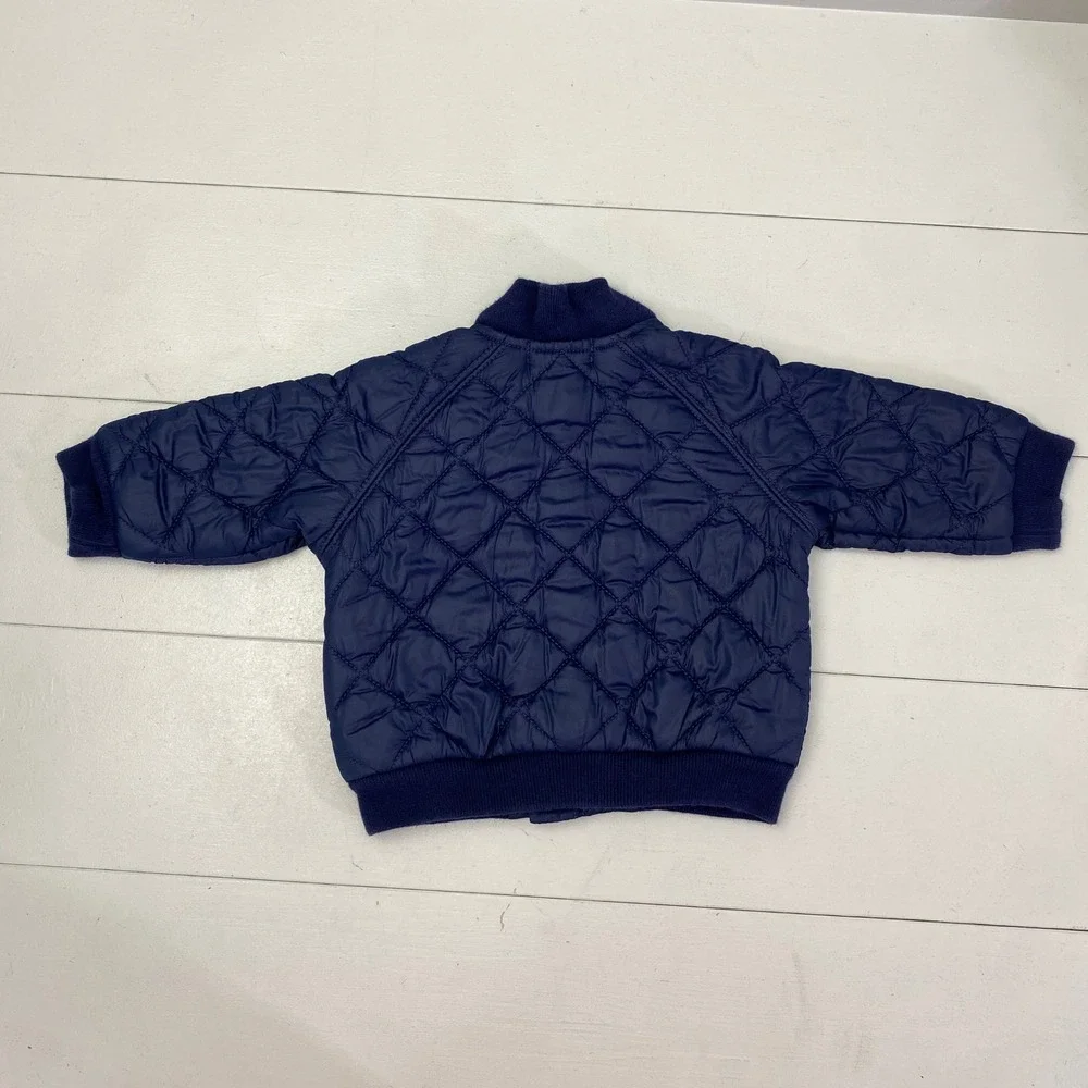 Ralph Lauren Quilted Bomber Jacket Baby Boy 3M Navy Blue Red Pony Zip Up Coat